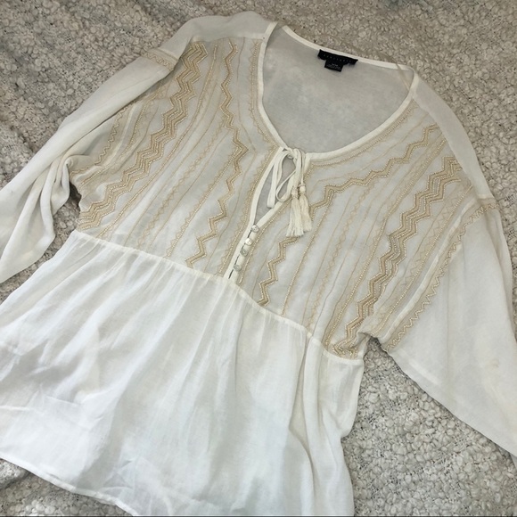 SANCTUARY White Beaded Boho Flowy Blouse Top Medium - Picture 7 of 7
